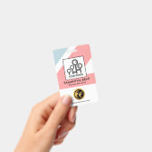 おしゃれな青とピンクの長方形 医療用写真テンプレート バッジ (手持ち)