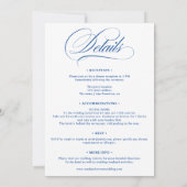 おしゃれな青と白のオールインワンカリグラフィー結婚式 招待状 (裏面)