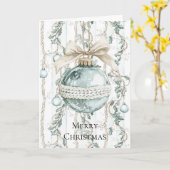 おしゃれな青と白の蝶結び飾り カード (黄色い花)