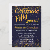 おしゃれな青と金の50周年招待状 招待状 (正面)