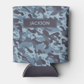 おしゃれな青のカモフラージュ柄に名前入り 缶クーラー (正面)