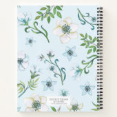 おしゃれな青の水彩花柄パーソナライズ ノートブック (裏面)