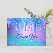 おしゃれな青紫のオンブルにきらきらグリッター サンキューカード (スタンド正面)