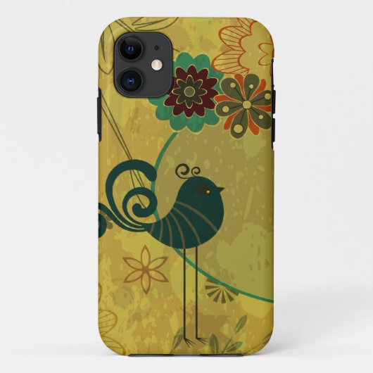 おしゃれな青緑の鳥とモダンフラワーベクター Case-Mate iPhoneケース (裏面)
