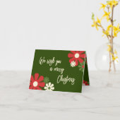 おしゃれな非写真レトロフラワーのクリスマスカード（個人名入れ可能） カード (黄色い花)