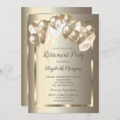 おしゃれな風船, ゴールドフレーム, シャンパン引退祝い 招待状 (正面/裏面)