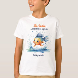 おしゃれな飛び跳ねる魚のオリジナルデザイン Tシャツ