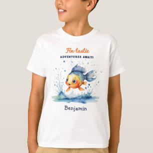 おしゃれな飛び跳ねる魚のオリジナルデザイン Tシャツ