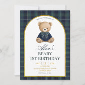 おしゃれな高級クマの1歳の誕生日招待状 招待状 (正面)