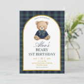 おしゃれな高級クマの1歳の誕生日招待状 招待状 (スタンド正面)