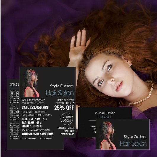 おしゃれな髪色、ヘアスタイリスト、ヘアサロン広告 チラシ