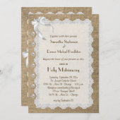 おしゃれな麻とレースとパールの結婚式招待状 招待状 (正面/裏面)