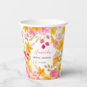 おしゃれな黄色とピンクの花の水彩画のウェディング 紙コップ (正面)