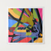 おしゃれな黄色と青の女性 タペストリー (正面(横))