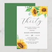 おしゃれな黄色のひまわり フラワーデザイン 30歳の誕生日 招待状 (正面/裏面)