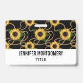 おしゃれな黄色のひまわり モダンなパターン 黒 バッジ (裏面)
