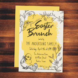 おしゃれな黄色のイースター・ブランチ 招待状