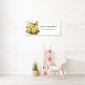 おしゃれな黄色のハイドランジア蝶の花嫁のシャワーパーティー 横断幕 (インサイチュ)