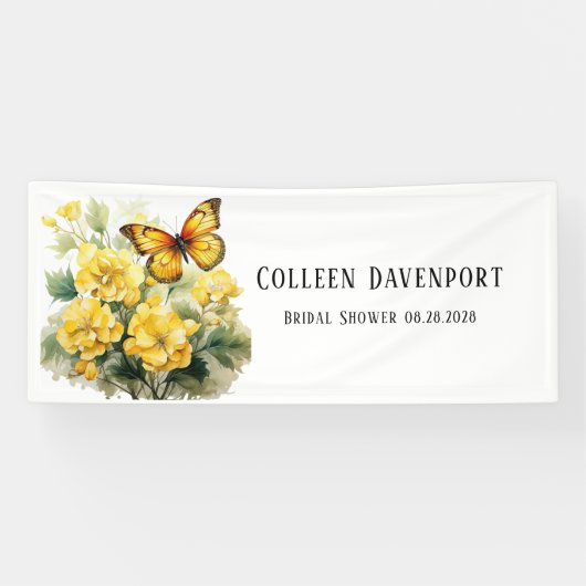 おしゃれな黄色のハイドランジア蝶の花嫁のシャワーパーティー 横断幕 (横)