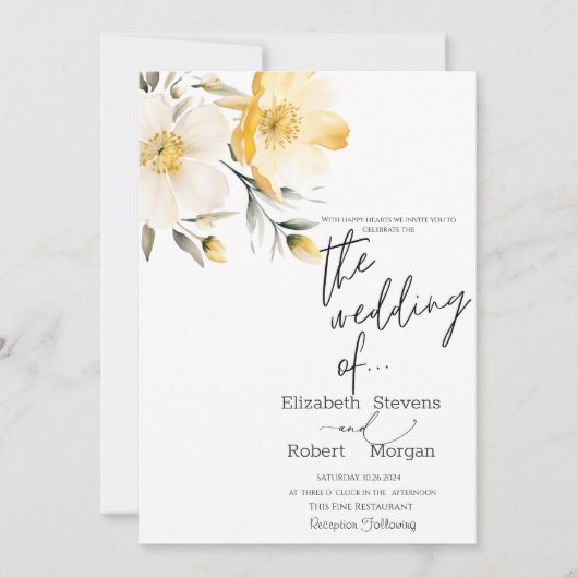 おしゃれな黄色の花の結婚式招待状 招待状 (正面)