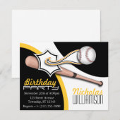 おしゃれな黄色の野球の誕生日招待状 招待状 (正面/裏面)