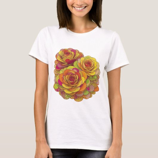 おしゃれな黄色のTHREE ROSES オリジナルデザイン Tシャツ (正面)