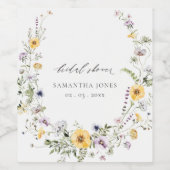 おしゃれな黄色ライラックワイルドフラワーリース ブライダルシャワー ワインラベル (シングルラベル)