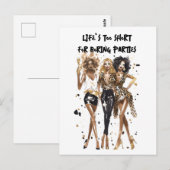 おしゃれな黒いカーリーガール レオパード柄の水彩画 ポストカード (正面/裏面)