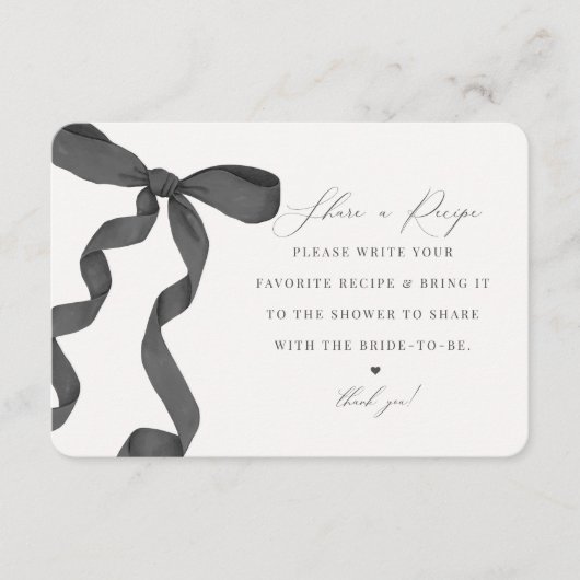 おしゃれな黒いリボンのノットシェアレシピ挿入カード エンクロージャーカード (正面)