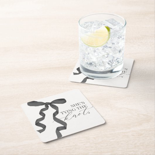 おしゃれな黒いリボンの結婚式前パーティー飾り スクエアペーパーコースター (インサイチュ)