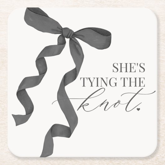 おしゃれな黒いリボンの結婚式前パーティー飾り スクエアペーパーコースター (正面)