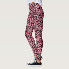 おしゃれな黒とピンクのヒョウ柄プリント レギンス