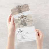 おしゃれな黒と白のエレガントなスクリプト　2枚の写真　結婚式 オールインワン招待状 (貼ってはがせる)