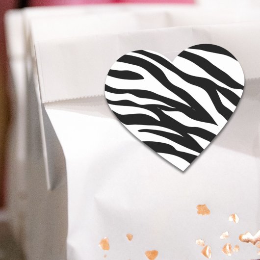 おしゃれな黒と白のゼブラ柄サファリ誕生日パーティー ハートシール