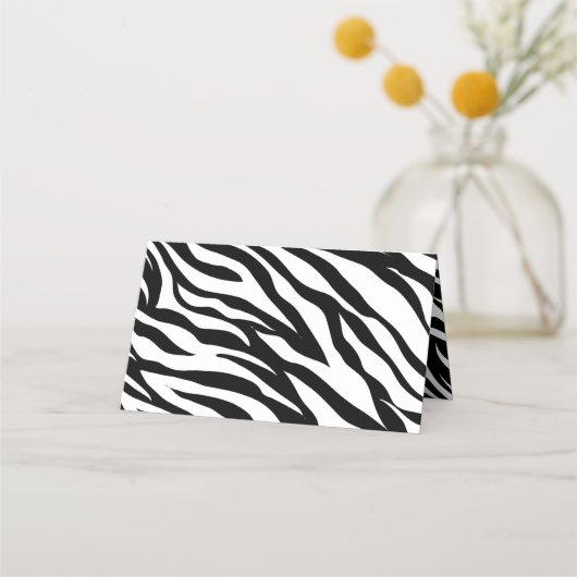 おしゃれな黒と白のゼブラ柄サファリ誕生日パーティー プレイスカード (裏面)