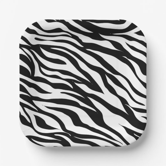 おしゃれな黒と白のゼブラ柄サファリ誕生日パーティー ペーパープレート