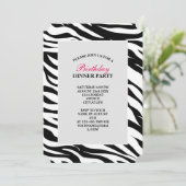 おしゃれな黒と白のゼブラ柄サファリ誕生日パーティー 招待状 (スタンド正面)
