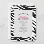 おしゃれな黒と白のゼブラ柄サファリ誕生日パーティー 招待状 (正面)