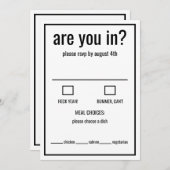 おしゃれな黒と白のミニマルな返信カード 招待状 (正面/裏面)