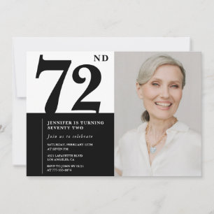 おしゃれな黒と白の写真 72歳の誕生日 招待状