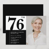 おしゃれな黒と白の写真 76歳の誕生日 招待状 (正面/裏面)
