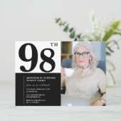 おしゃれな黒と白の写真 98歳の誕生日 招待状 (スタンド正面)
