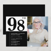 おしゃれな黒と白の写真 98歳の誕生日 招待状 (正面/裏面)