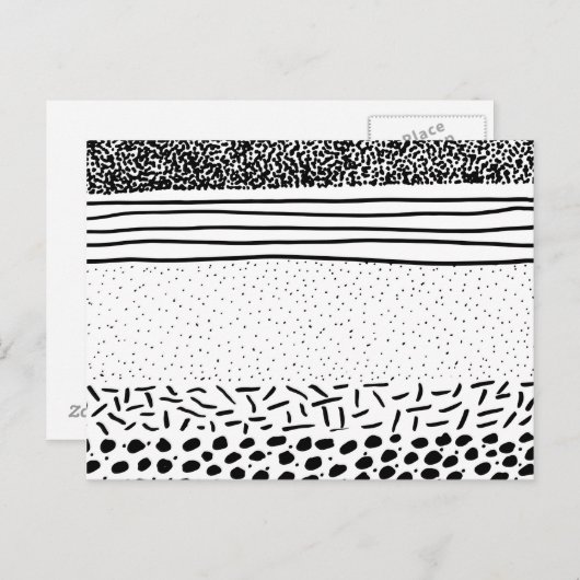 おしゃれな黒と白の手描き水玉模様のストライプ ポストカード (正面/裏面)