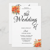 おしゃれな黒と白の花柄のオールインワンカリグラフィー 招待状 (正面/裏面)