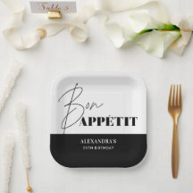 おしゃれな黒と白のBon Appétitスクリプト バースデー
