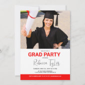 おしゃれな黒と赤のタイポグラフィー写真招待状 招待状 (裏面)