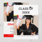 おしゃれな黒と赤のタイポグラフィー写真招待状 招待状 (正面/裏面)