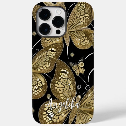 おしゃれな黒と金の蝶の名前入り Case-Mate iPhoneケース (裏面)