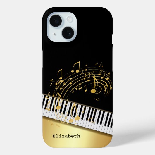 おしゃれな黒と金の音符とピアノ鍵盤デザイン Case-Mate iPhoneケース (裏面)